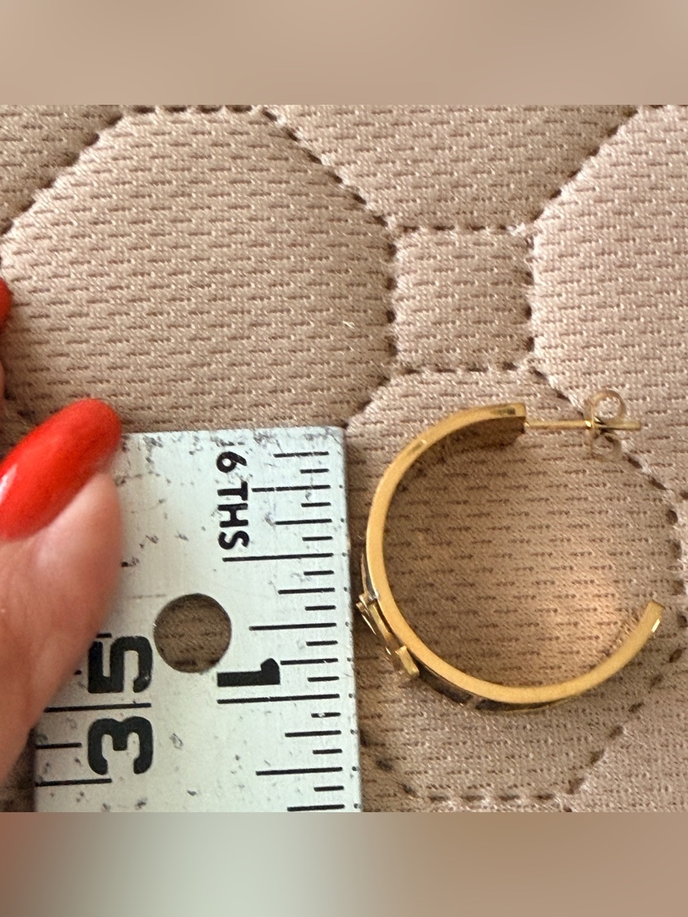 Louis Vuitton EUC Gold tone
Monogram over LV coated canvas   
1” Hoop Earrings - Picture 8 of 10